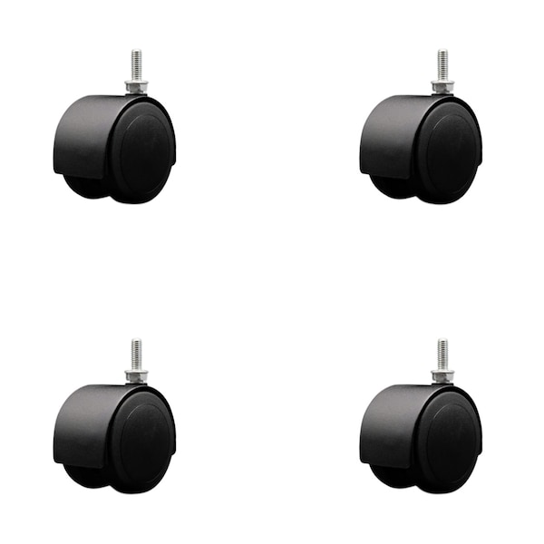 2-3/8'' Floor Safe Black Hooded Twin Wheel Caster 5/16 Threaded Stem, 4PK